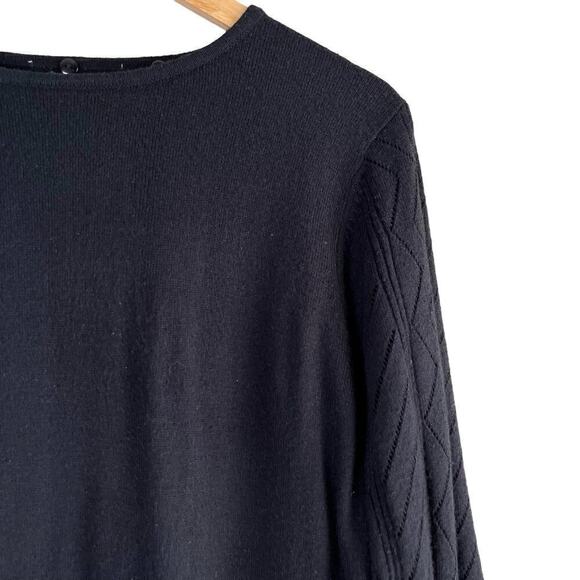 Tanjay Black Crewneck Knit‎ Sweater Perforated Knit Sleeves, Size Medium - Picture 4 of 8